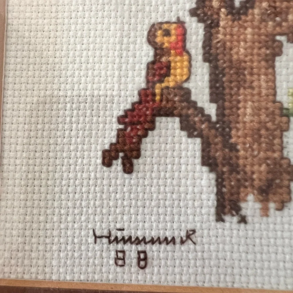 Vintage 1988 Framed‎ Hummel Cross Stitch Needlepoint Boy And Girl Set Of 2